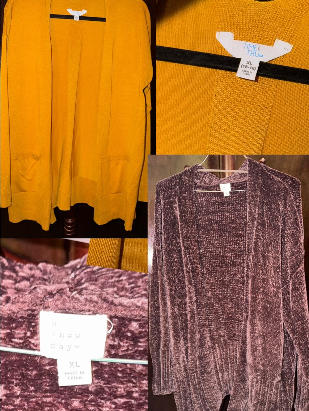 2 for 1 price: Time & Tru Mustard Cardigan & A New Day Purple Cardigan